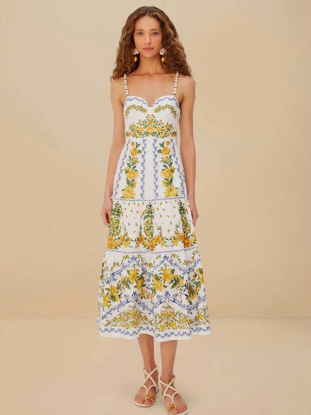 FARM Rio White Midi Dress Sicily Floral Print NWT XS
